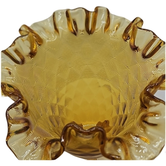 🏺FENTON vintage amber diamond optic threaded footed glass vase - Picture 3 of 10